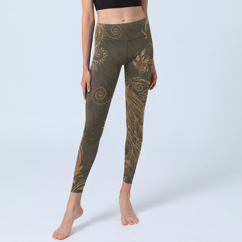 Nimara Ritual Peacock Feather Print Gym Leggings Women's Yoga Pants