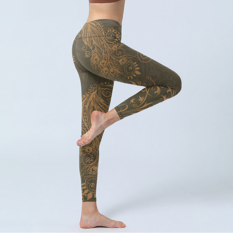 Nimara Ritual Peacock Feather Print Gym Leggings Women's Yoga Pants