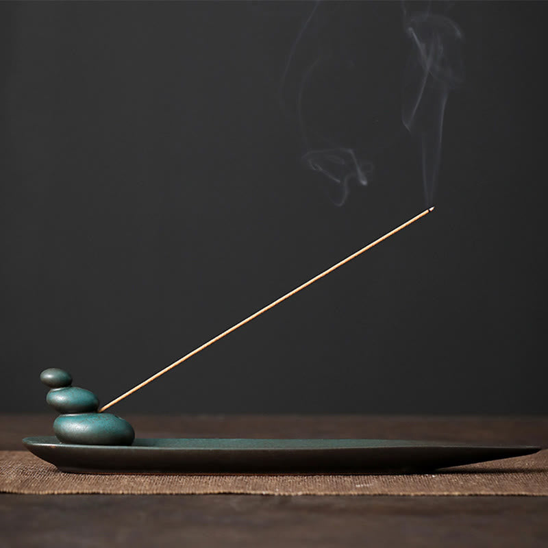 Nimara Ritual Three Stones Waves Butterfly Bamboo Healing Ceramic Stick Incense Burner Decoration