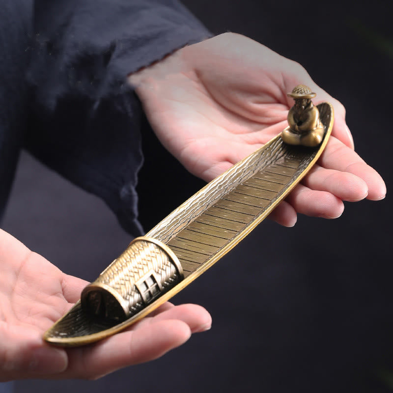 Nimara Ritual Fisherman Boat Alloy Incense Stick Holder Healing Incense Burner Decoration