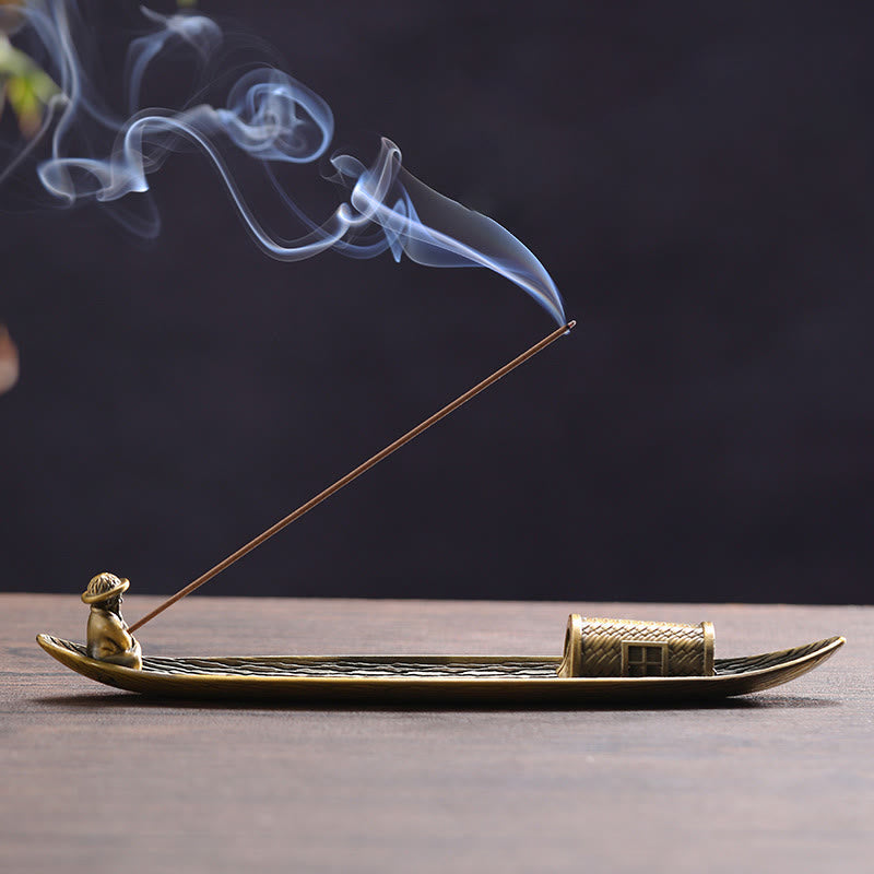 Nimara Ritual Fisherman Boat Alloy Incense Stick Holder Healing Incense Burner Decoration