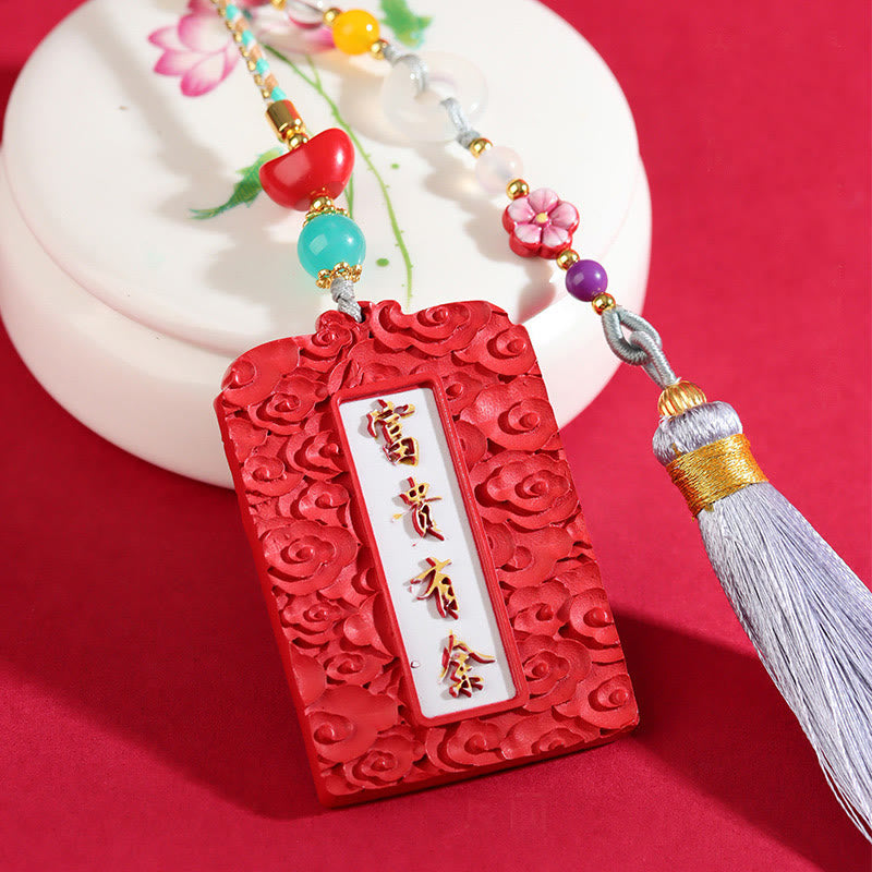Nimara Ritual Natural Cinnabar Koi Fish Lotus Design Blessing Peace Buckle Car Hanging Decoration