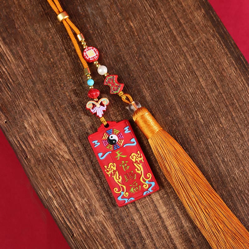Nimara Ritual Natural Cinnabar Bagua Yin Yang Fu Character Blessing Car Hanging Decoration