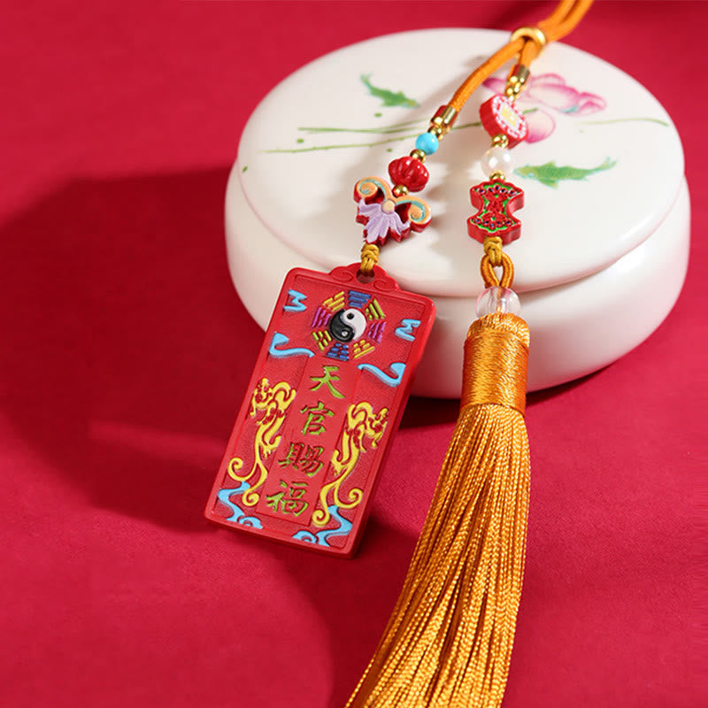 Nimara Ritual Natural Cinnabar Bagua Yin Yang Fu Character Blessing Car Hanging Decoration