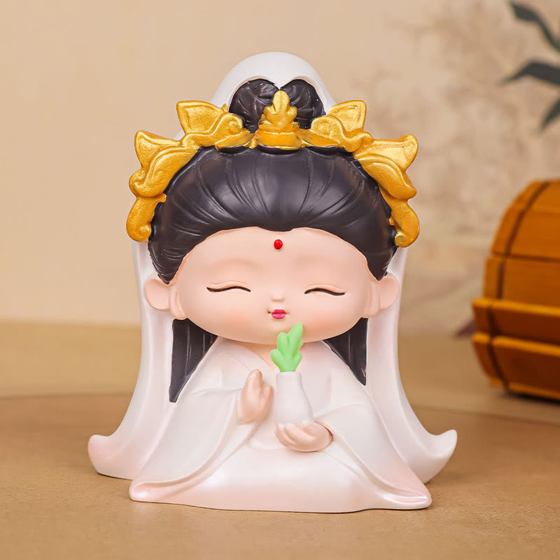Nimara Ritual Meditation Avalokitesvara Lotus Boy Girl Resin Statue Harmony Home Decoration