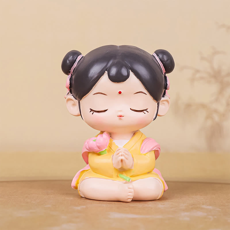 Nimara Ritual Meditation Avalokitesvara Lotus Boy Girl Resin Statue Harmony Home Decoration