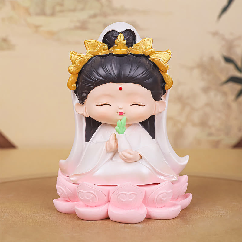 Nimara Ritual Meditation Avalokitesvara Lotus Boy Girl Resin Statue Harmony Home Decoration