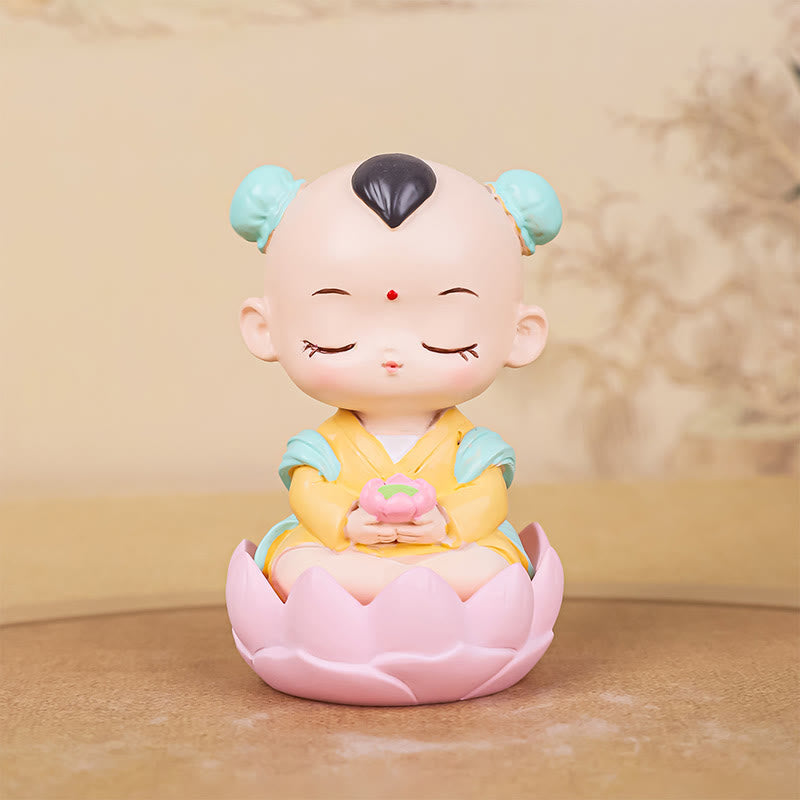 Nimara Ritual Meditation Avalokitesvara Lotus Boy Girl Resin Statue Harmony Home Decoration