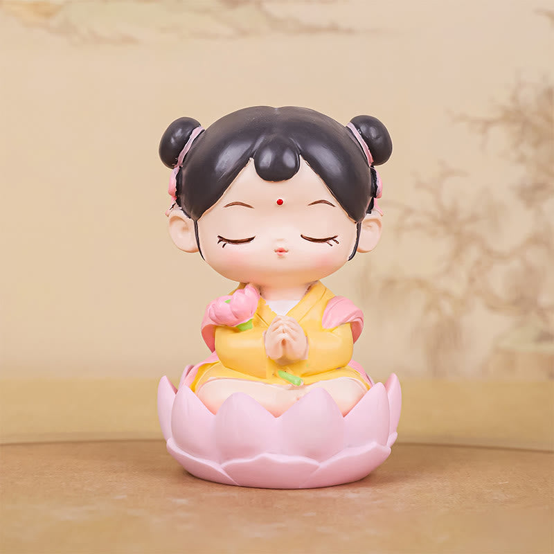 Nimara Ritual Meditation Avalokitesvara Lotus Boy Girl Resin Statue Harmony Home Decoration