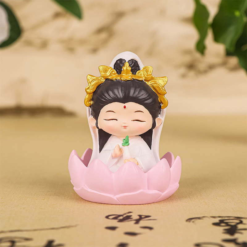 Nimara Ritual Meditation Avalokitesvara Lotus Boy Girl Resin Statue Harmony Home Decoration