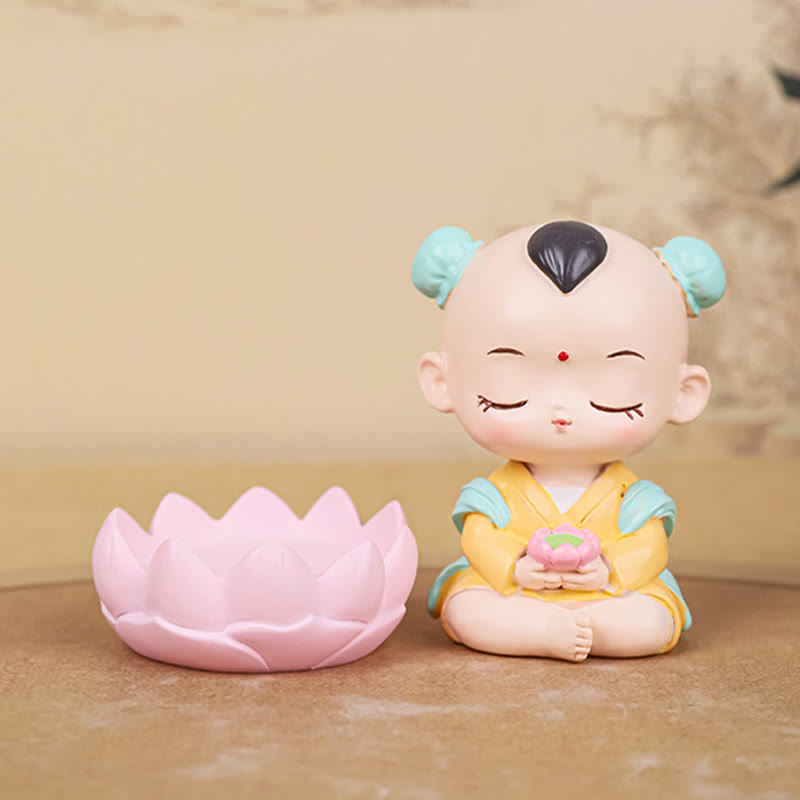 Nimara Ritual Meditation Avalokitesvara Lotus Boy Girl Resin Statue Harmony Home Decoration