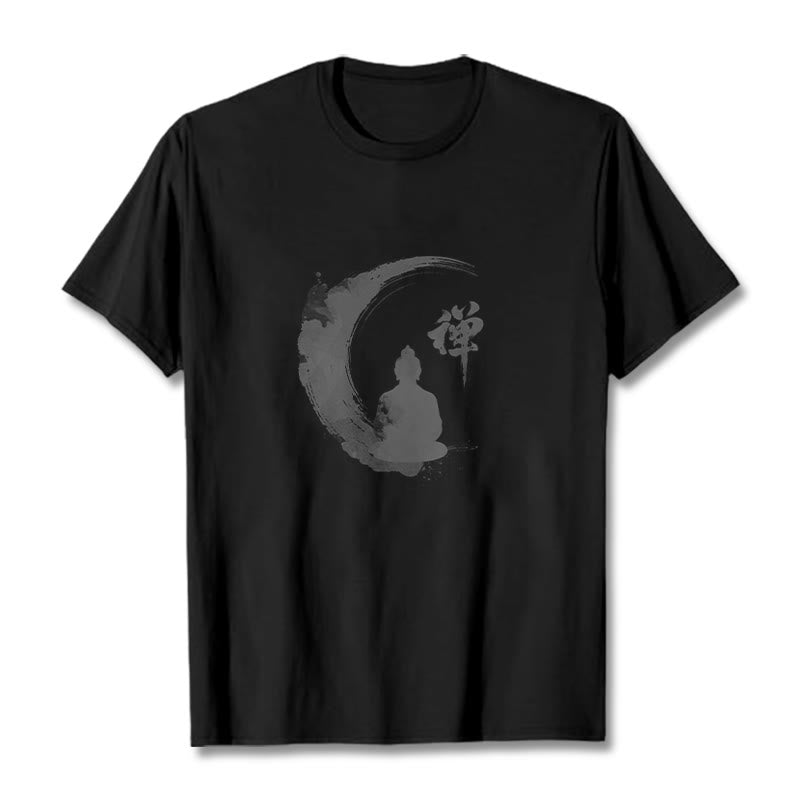 Nimara Ritual Meditating Buddha Pattern Cotton Tee T-shirt