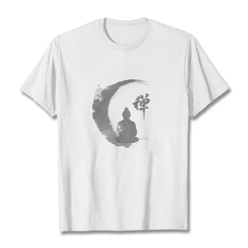 Nimara Ritual Meditating Buddha Pattern Cotton Tee T-shirt