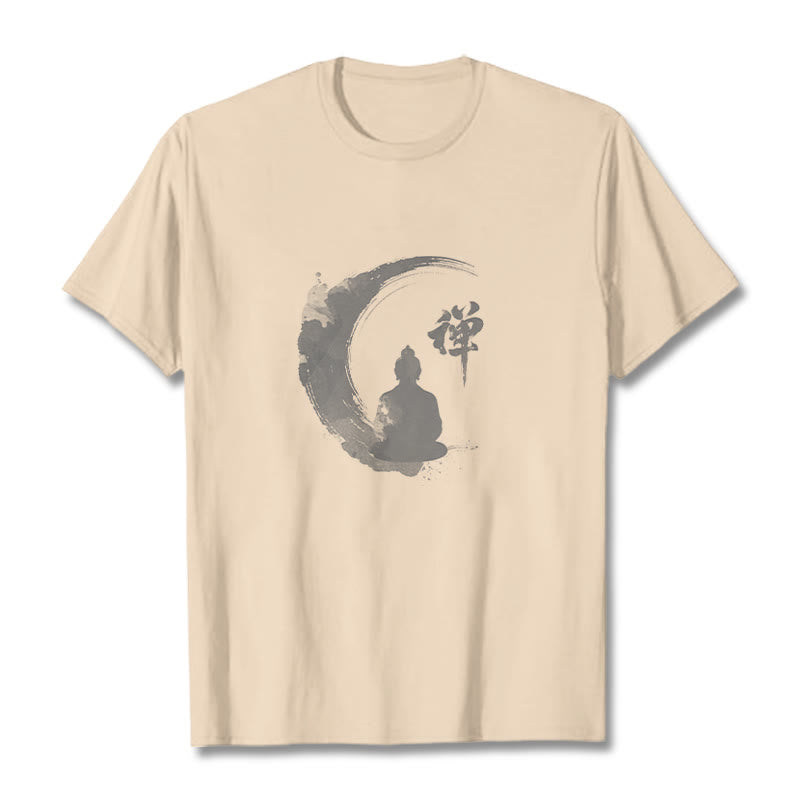 Nimara Ritual Meditating Buddha Pattern Cotton Tee T-shirt