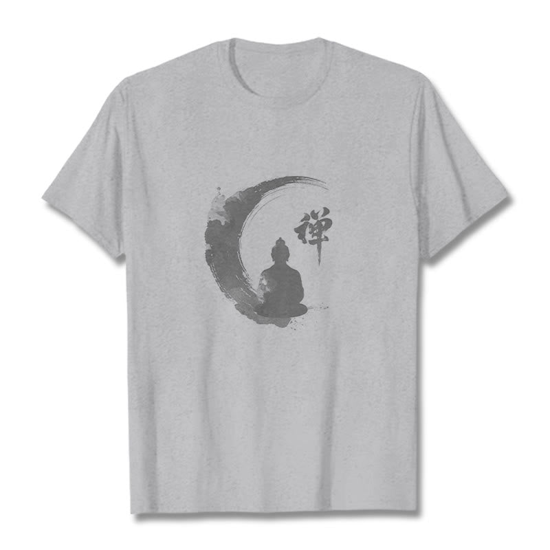 Nimara Ritual Meditating Buddha Pattern Cotton Tee T-shirt