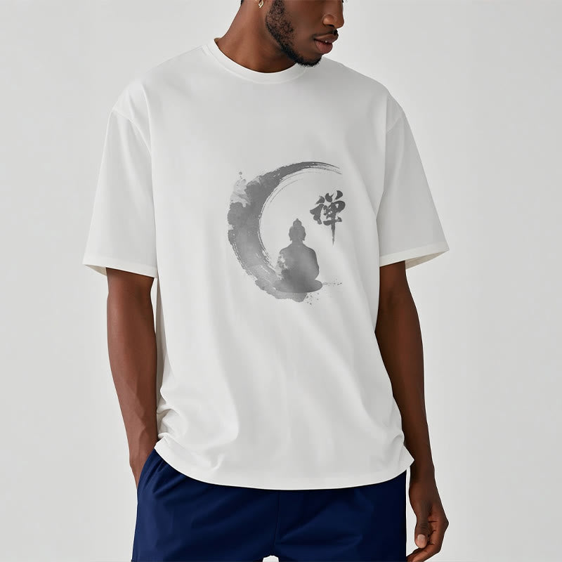 Nimara Ritual Meditating Buddha Pattern Cotton Tee T-shirt