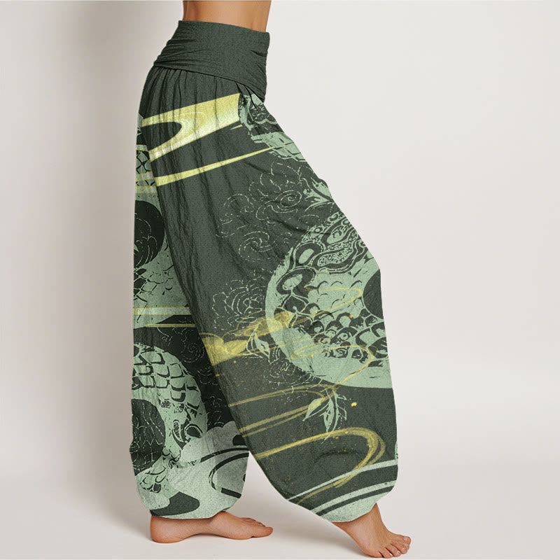 Nimara Ritual Cotton Auspicious Clouds With Snake Pattern Women's Elastic Waist Harem Pants