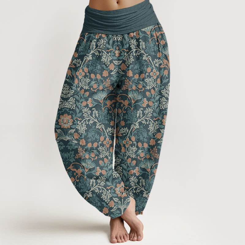 Nimara Ritual Cotton Casual Flower Vine Leaves Pattern Women's Elastic Waist Harem Pants