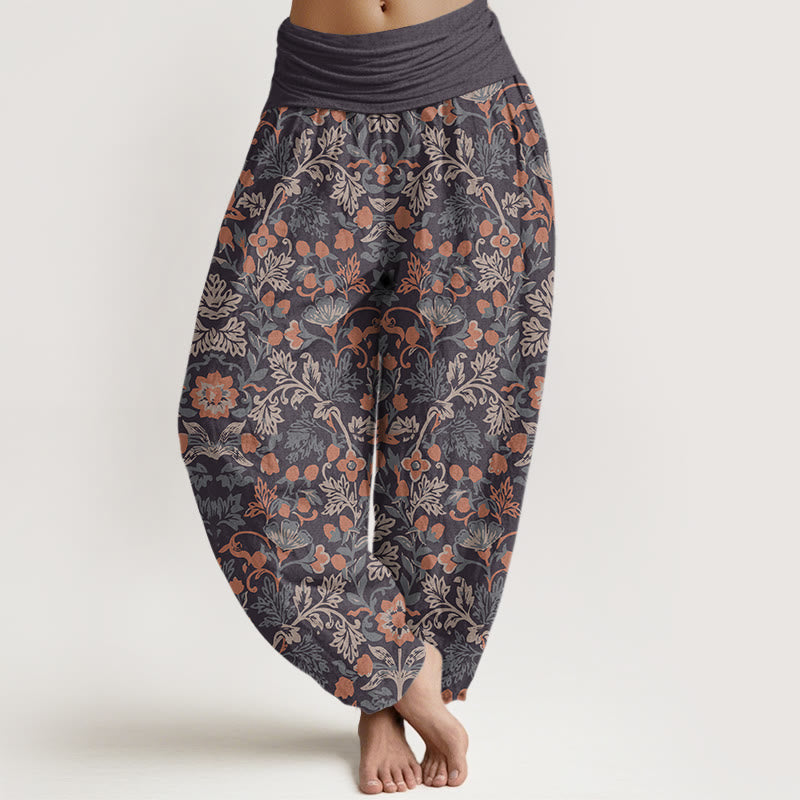 Nimara Ritual Cotton Casual Flower Vine Leaves Pattern Women's Elastic Waist Harem Pants