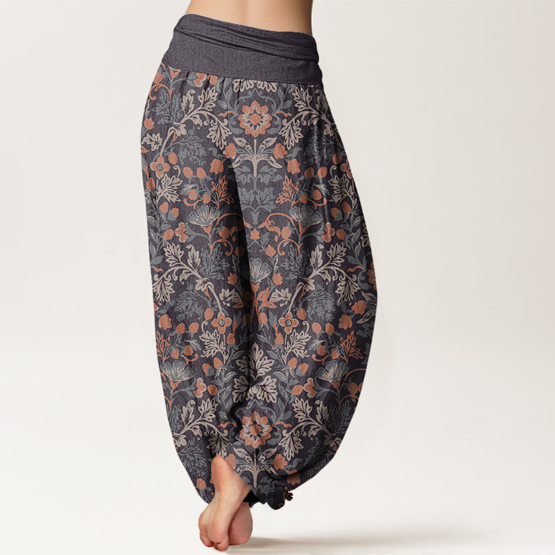 Nimara Ritual Cotton Casual Flower Vine Leaves Pattern Women's Elastic Waist Harem Pants