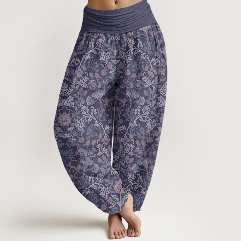 Nimara Ritual Cotton Casual Flower Vine Leaves Pattern Women's Elastic Waist Harem Pants