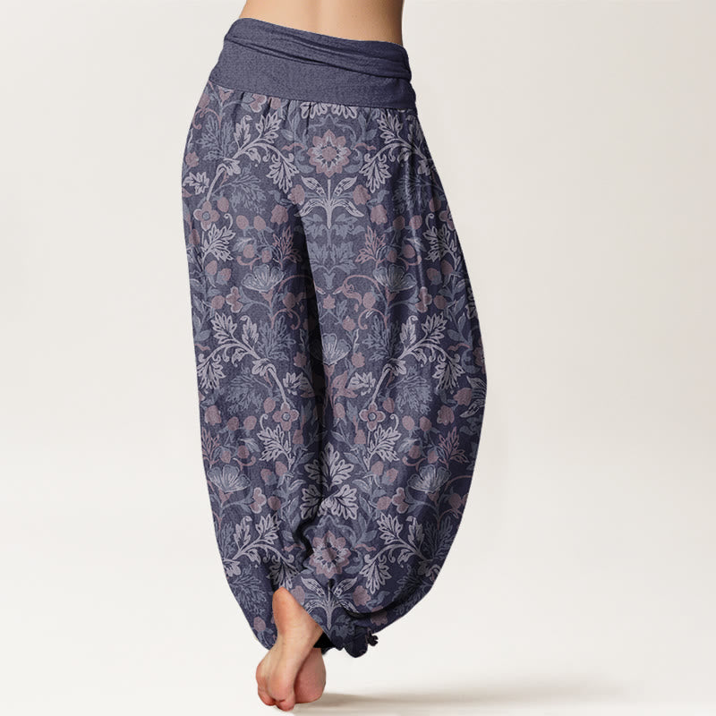 Nimara Ritual Cotton Casual Flower Vine Leaves Pattern Women's Elastic Waist Harem Pants
