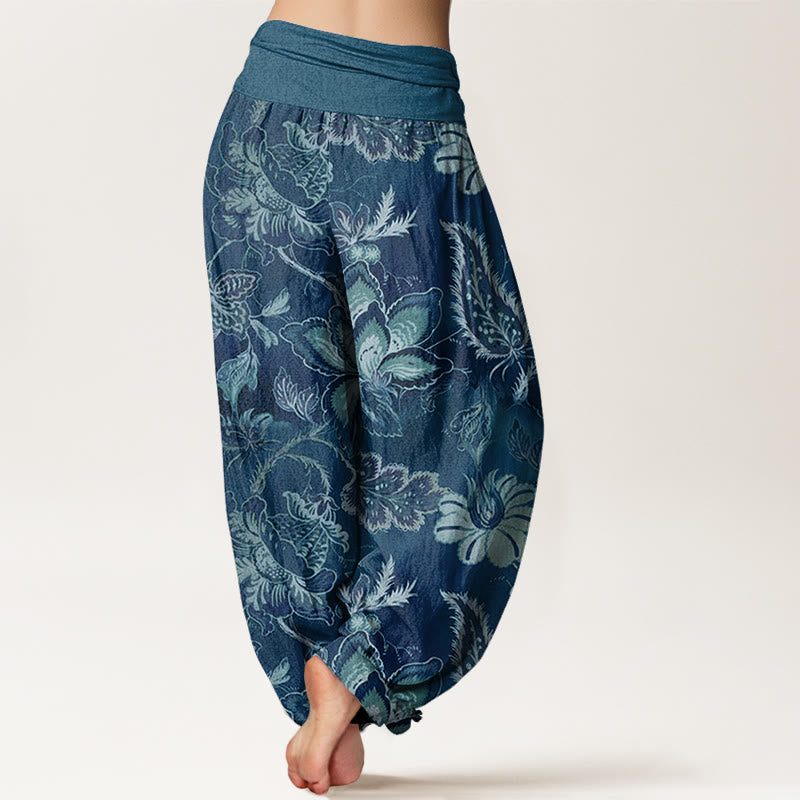 Nimara Ritual Cotton Casual Floral Leaves Women's Elastic Waist Harem Pants