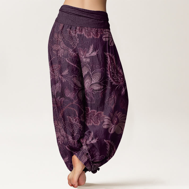 Nimara Ritual Cotton Casual Floral Leaves Women's Elastic Waist Harem Pants