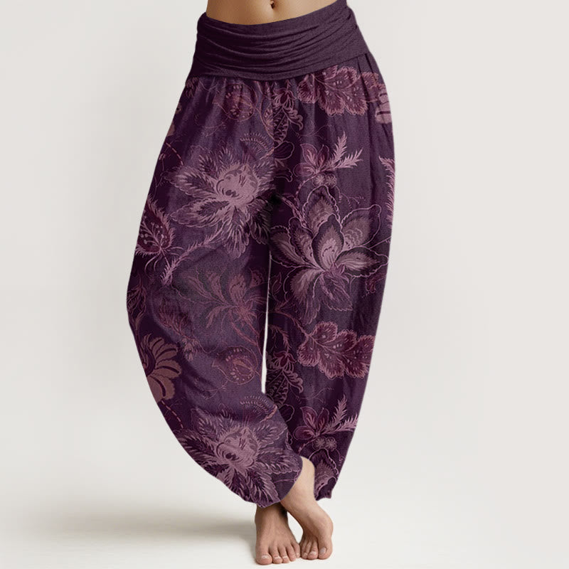 Nimara Ritual Cotton Casual Floral Leaves Women's Elastic Waist Harem Pants