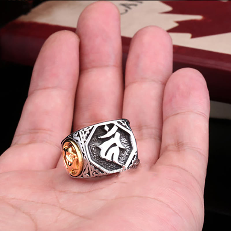 Nimara Ritual Tibetan Titanium Steel Greeting Hand Sword Sign Sanskrit Balance Ring
