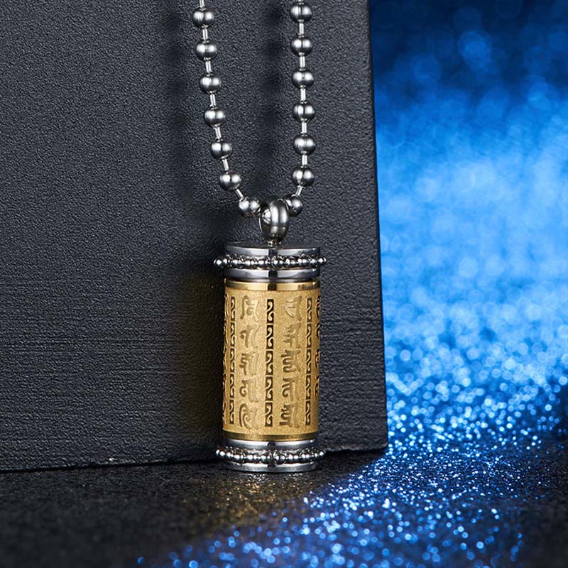 Nimara Ritual Titanium Steel Prayer Wheel Scriptures Necklace Balance Pendant