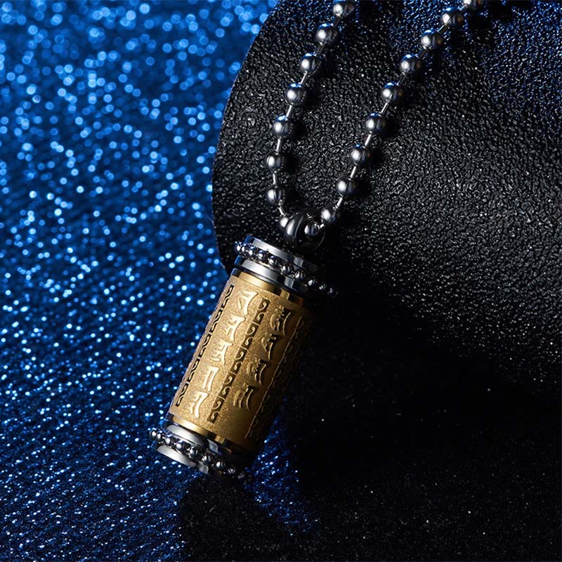 Nimara Ritual Titanium Steel Prayer Wheel Scriptures Necklace Balance Pendant