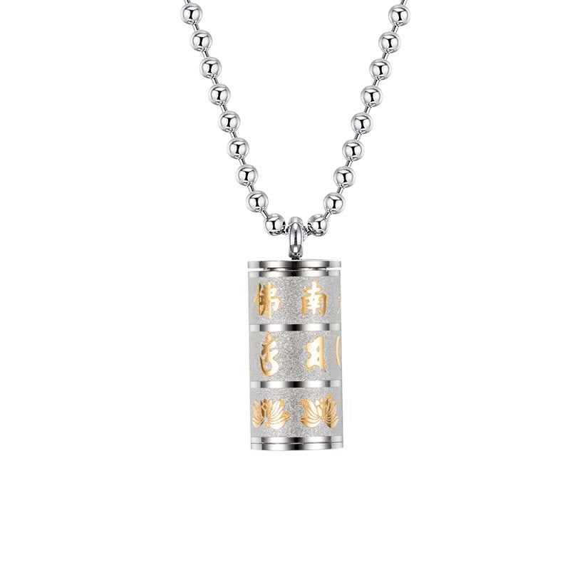 Nimara Ritual Tibetan Om Mani Padme Hum Lotus Pattern Prayer Wheel Titanium Steel Peace Necklace Pendant