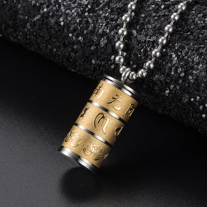 Nimara Ritual Tibetan Om Mani Padme Hum Lotus Pattern Prayer Wheel Titanium Steel Peace Necklace Pendant