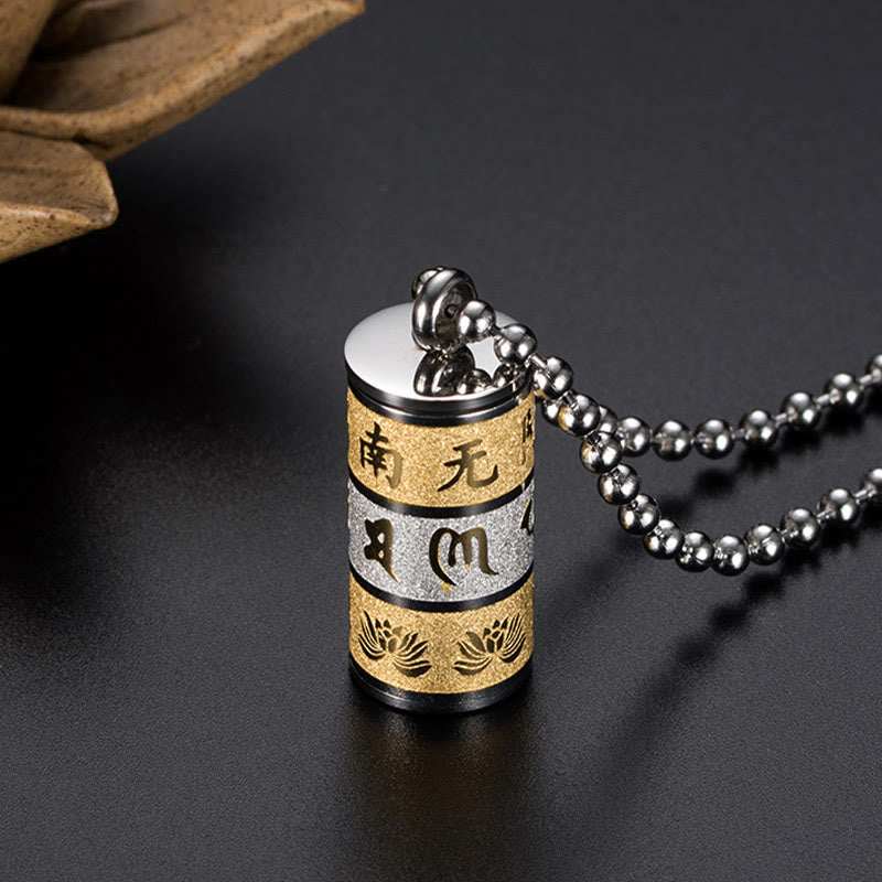 Nimara Ritual Tibetan Om Mani Padme Hum Lotus Pattern Prayer Wheel Titanium Steel Peace Necklace Pendant
