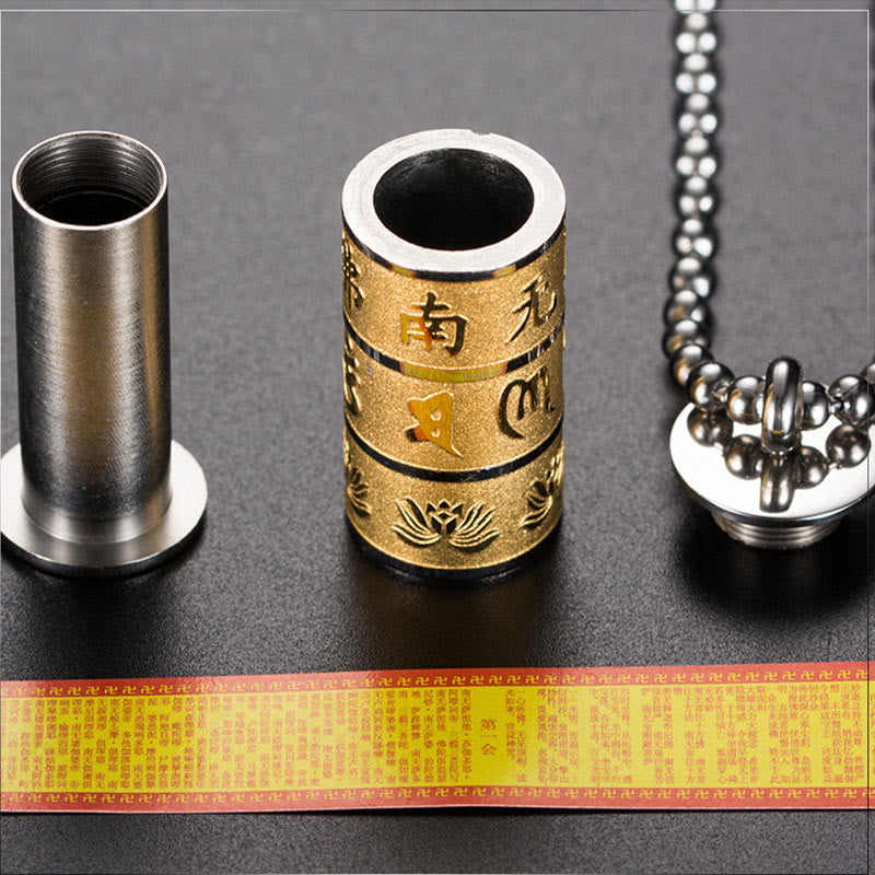 Nimara Ritual Tibetan Om Mani Padme Hum Lotus Pattern Prayer Wheel Titanium Steel Peace Necklace Pendant
