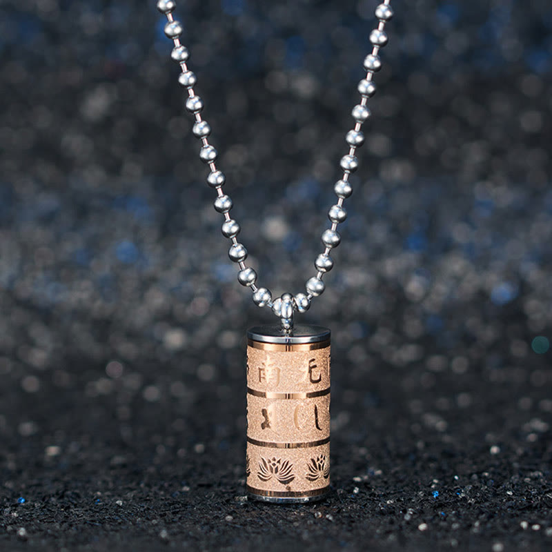 Nimara Ritual Tibetan Om Mani Padme Hum Lotus Pattern Prayer Wheel Titanium Steel Peace Necklace Pendant