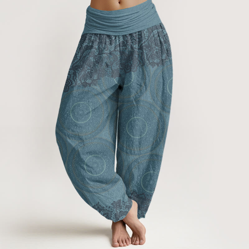 Nimara Ritual Cotton Casual Flowers Compass Design Women's Elastic Waist Harem Pants