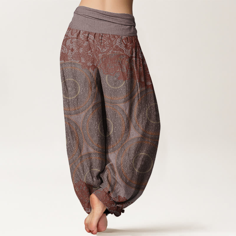 Nimara Ritual Cotton Casual Flowers Compass Design Women's Elastic Waist Harem Pants