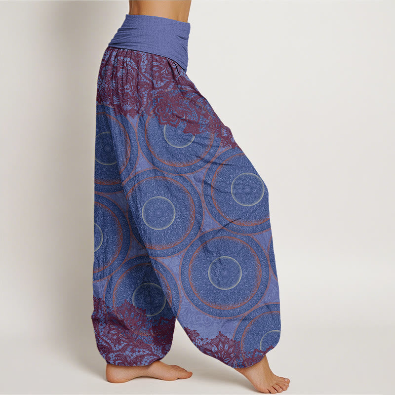 Nimara Ritual Cotton Casual Flowers Compass Design Women's Elastic Waist Harem Pants