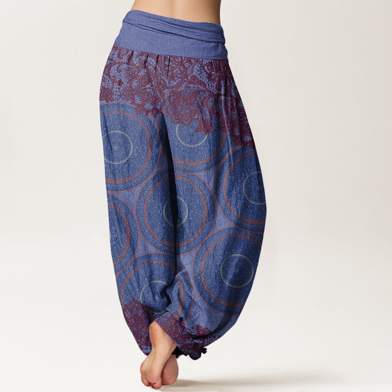 Nimara Ritual Cotton Casual Flowers Compass Design Women's Elastic Waist Harem Pants