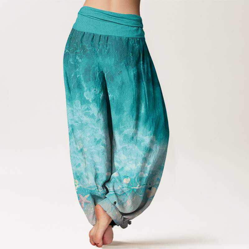 Nimara Ritual Cotton Vast Ocean Pattern Women's Elastic Waist Harem Pants