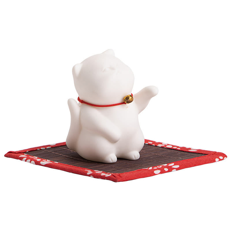 Nimara Ritual Cat Bell Bamboo Mat Healing Ceramic Incense Burner Desk Decoration