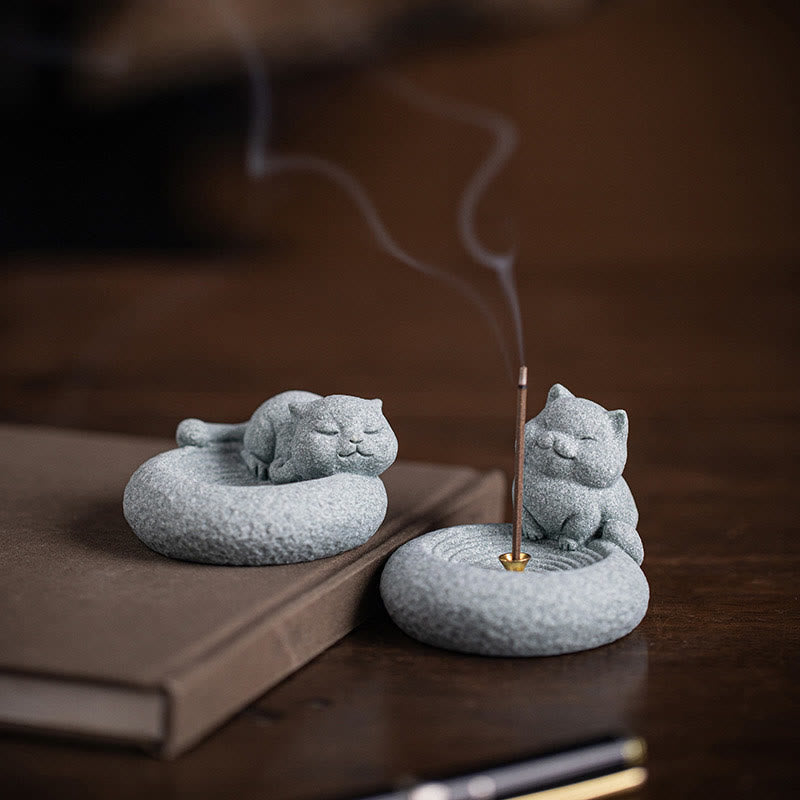 Nimara Ritual Cute Lazy Standing Cat Healing Incense Burner Desk Decoration