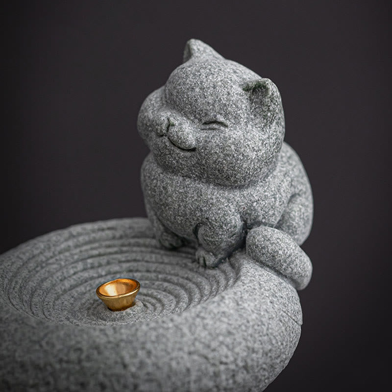 Nimara Ritual Cute Lazy Standing Cat Healing Incense Burner Desk Decoration