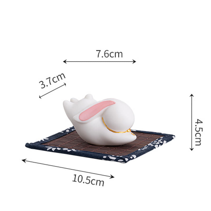 Nimara Ritual Flying Rabbit Bamboo Mat Healing Ceramic Incense Burner Desk Decoration