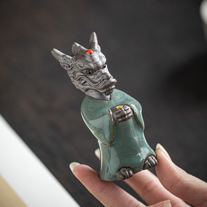 Nimara Ritual Praying Dragon King Lotus Base Fu Character Ceramic Healing Incense Burner Desk Decoration