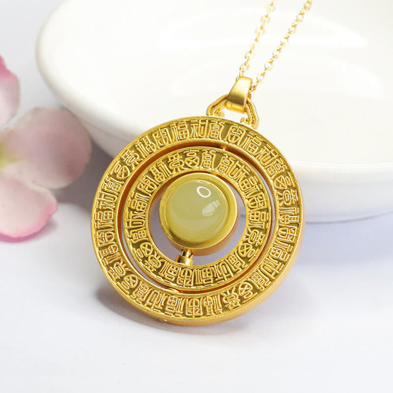 Nimara Ritual Hetian Jade Hundred Blessings Fu Character Luck Rotatable Necklace Pendant