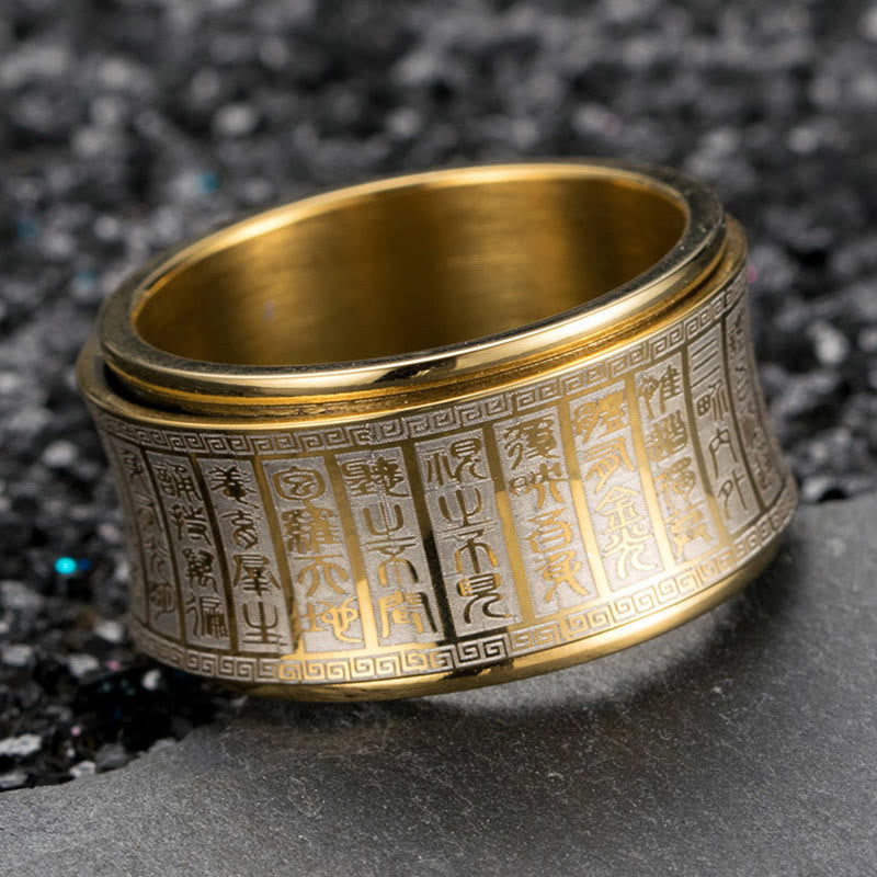 Nimara Ritual Tibetan Seal Script Golden Light Mantra Titanium Steel Spinner Balance Ring