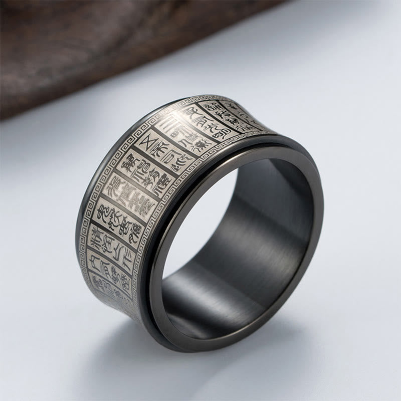 Nimara Ritual Tibetan Seal Script Golden Light Mantra Titanium Steel Spinner Balance Ring